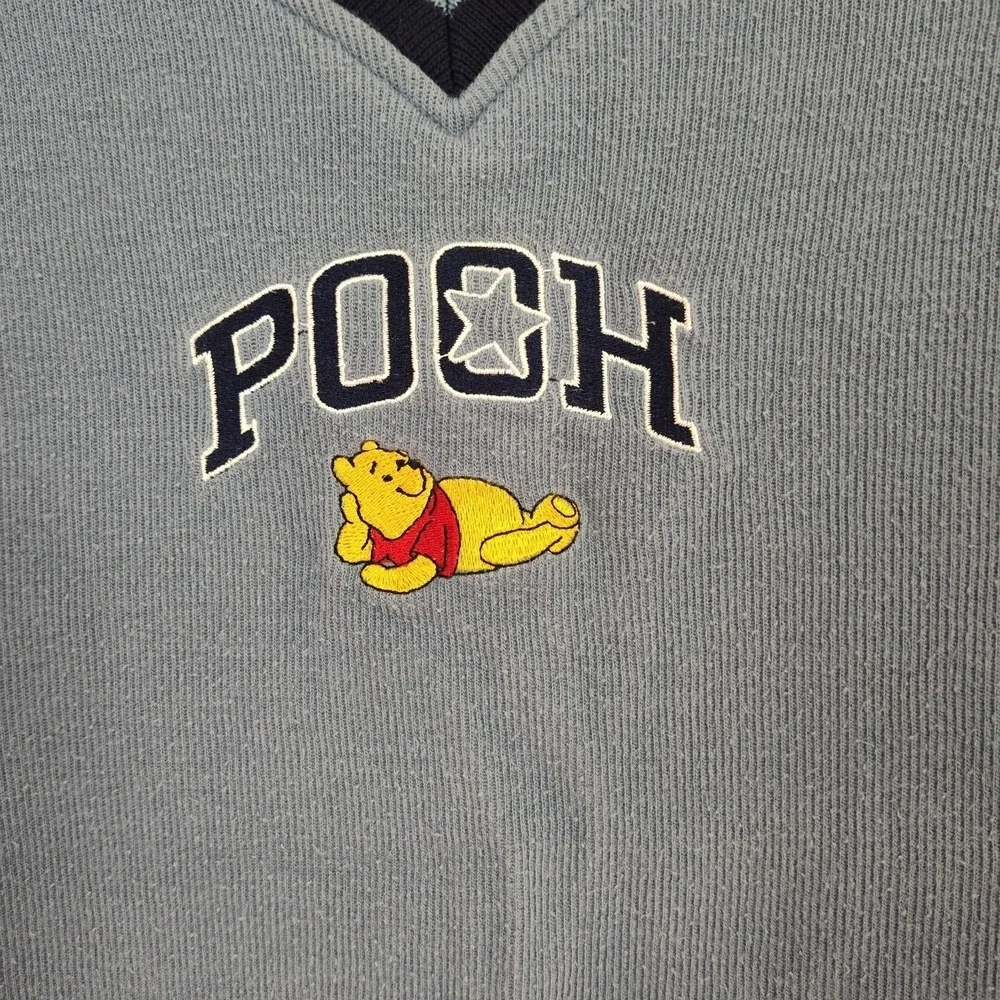 VTG Winnie The Pooh Sweater Youth‎ Size 8 Blue Embroidered V-Neck Long Sleeves